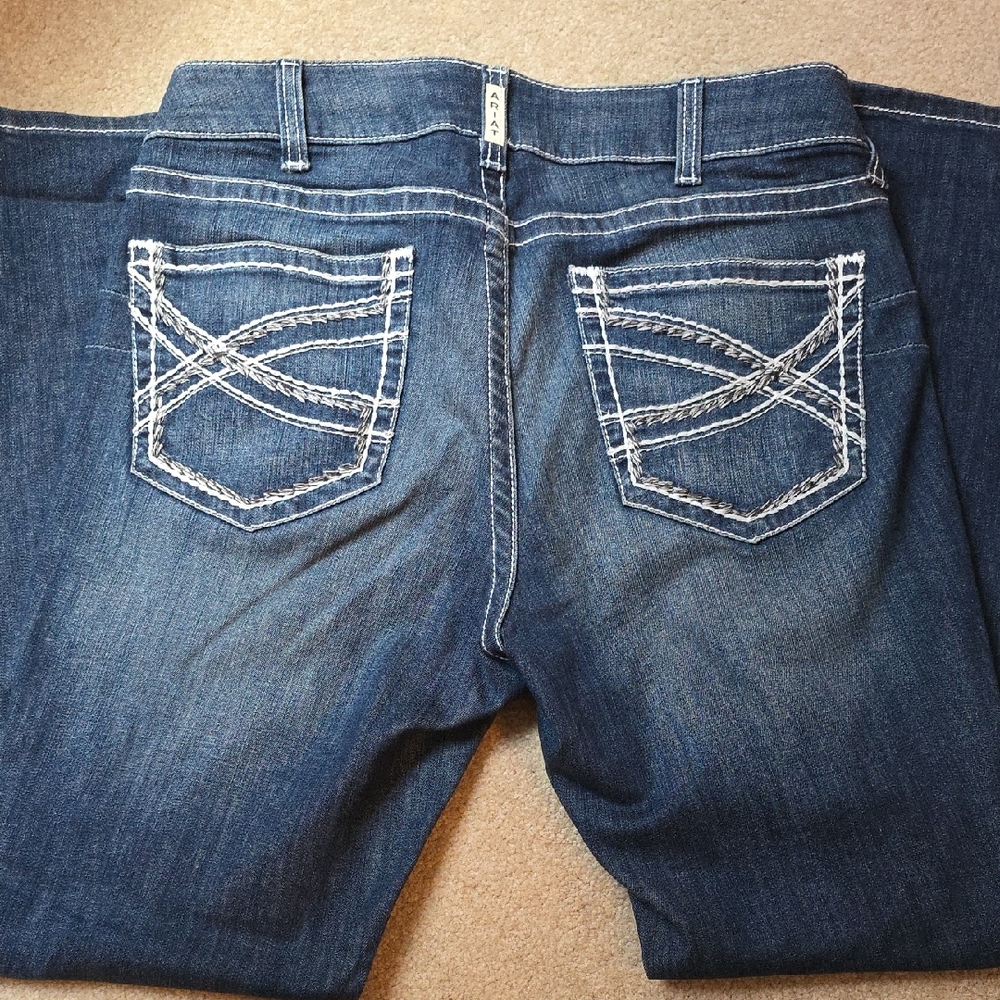 Ariat Women's Dark Blue Boot Cut Jeans with White Stitching